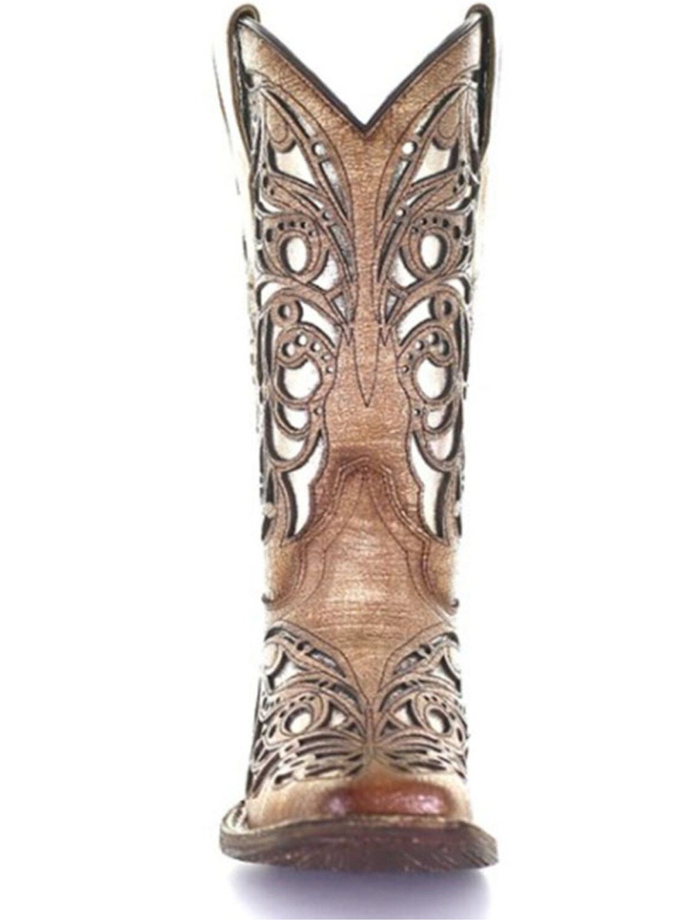 Coral Handcrafted Tan Leather Western Boots with Intricate Overlay Youth/Kids 3T - Picture 9 of 11